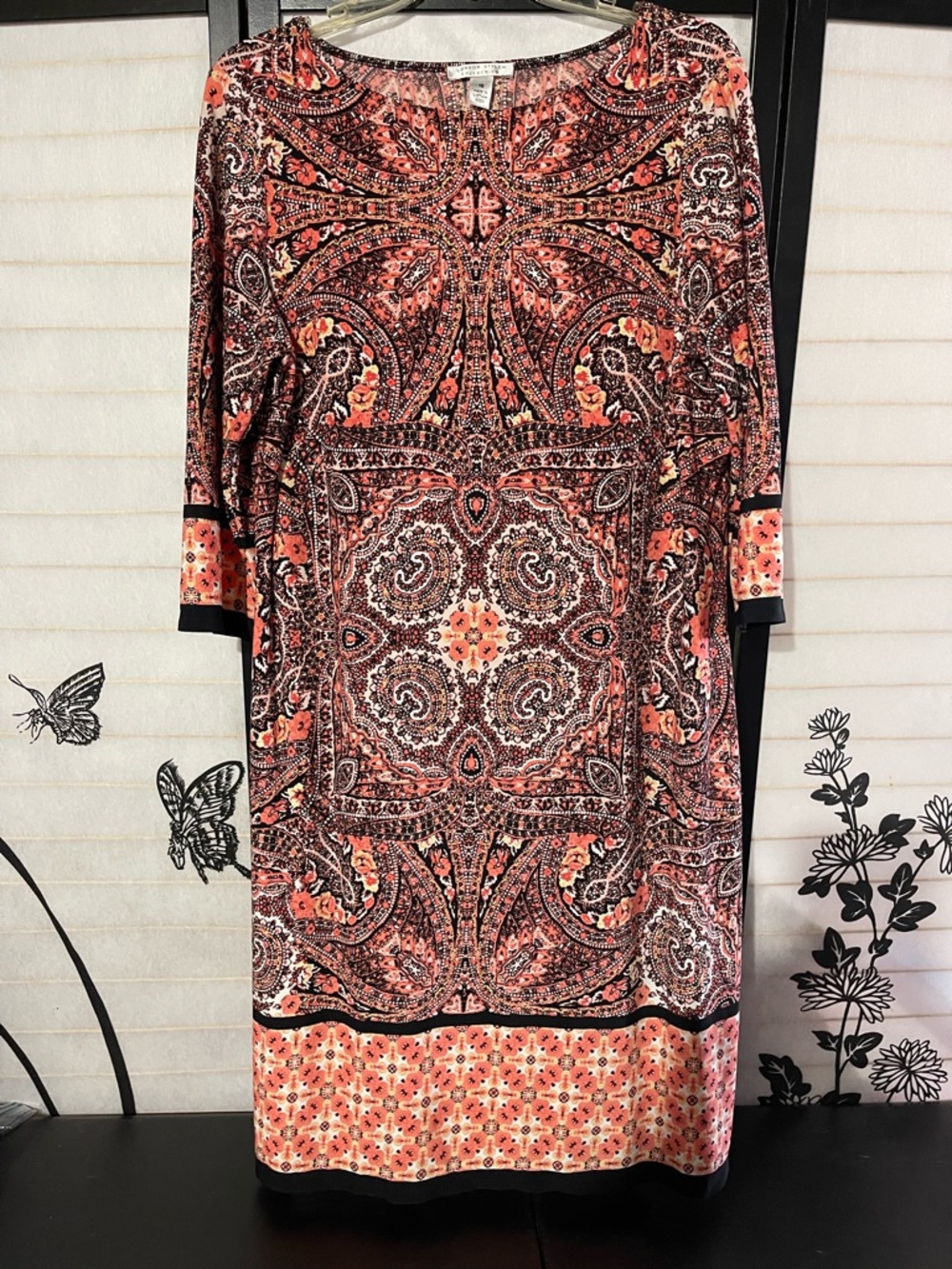 London Style Coral and Cream Paisley Midi Dress